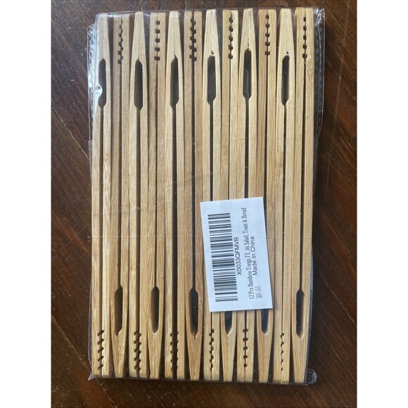 12PCS 7" Bamboo Tongs – Toast, Cheese, Fruits, Salad & Serving Kitchen Tool - Picture 1 of 4